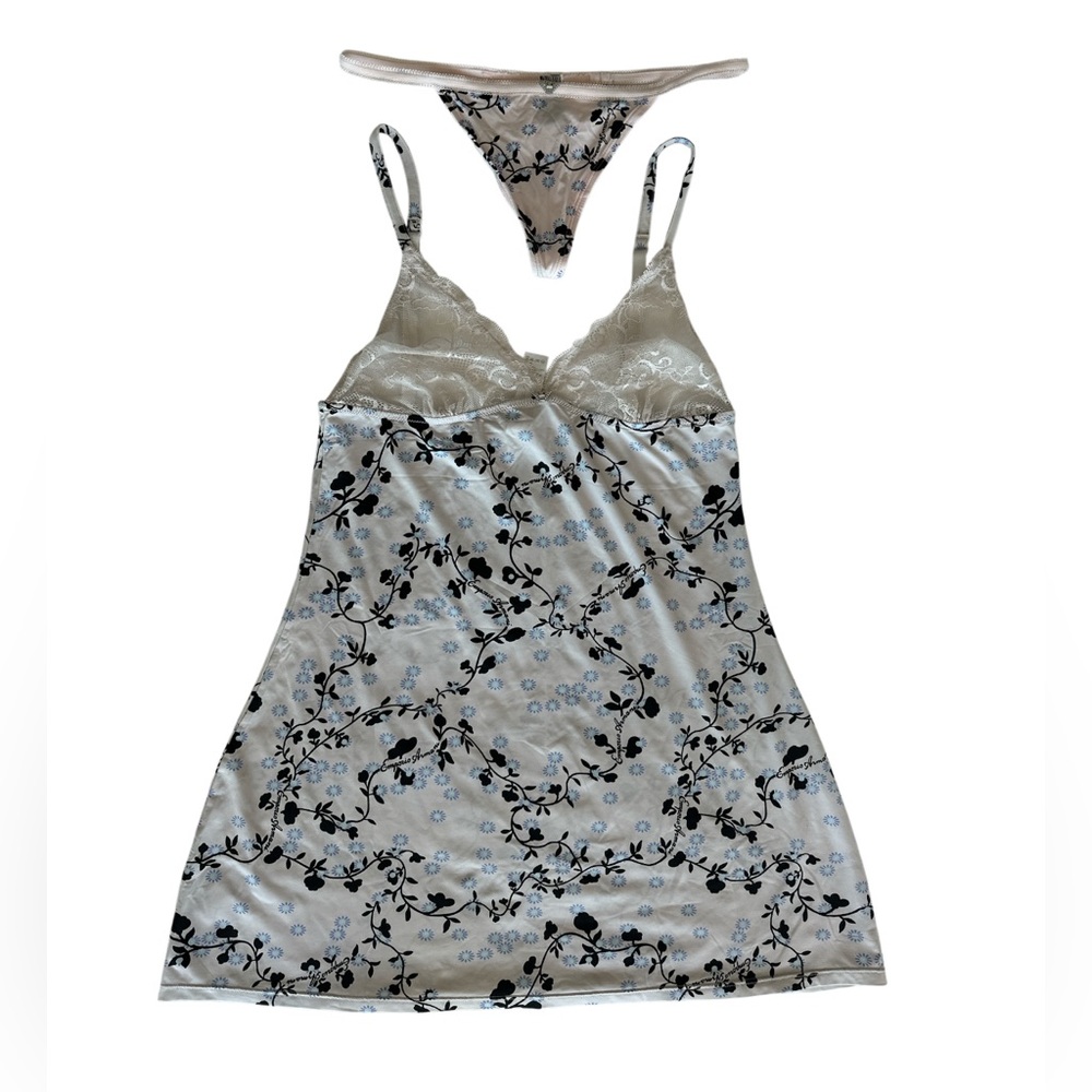 Emporio Armani Pink/Black Lace Floral Chemise sleepdress/nightgown S with thong